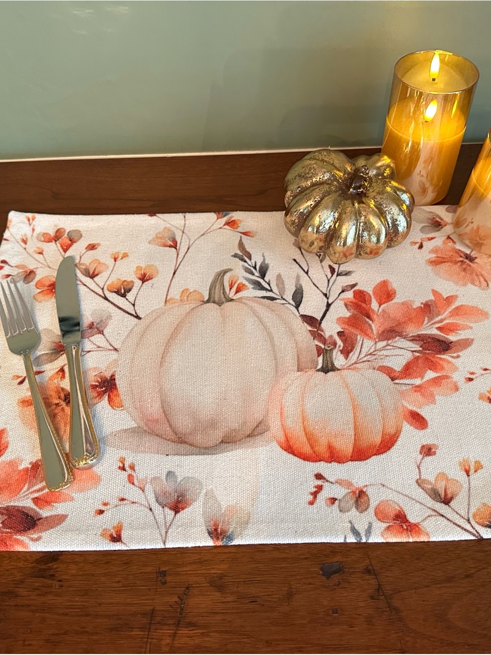 Autumn Pumpkin Floral Placemats - Martha Stewart - Set of 2 (Cream & Orange) - Picture 11 of 14
